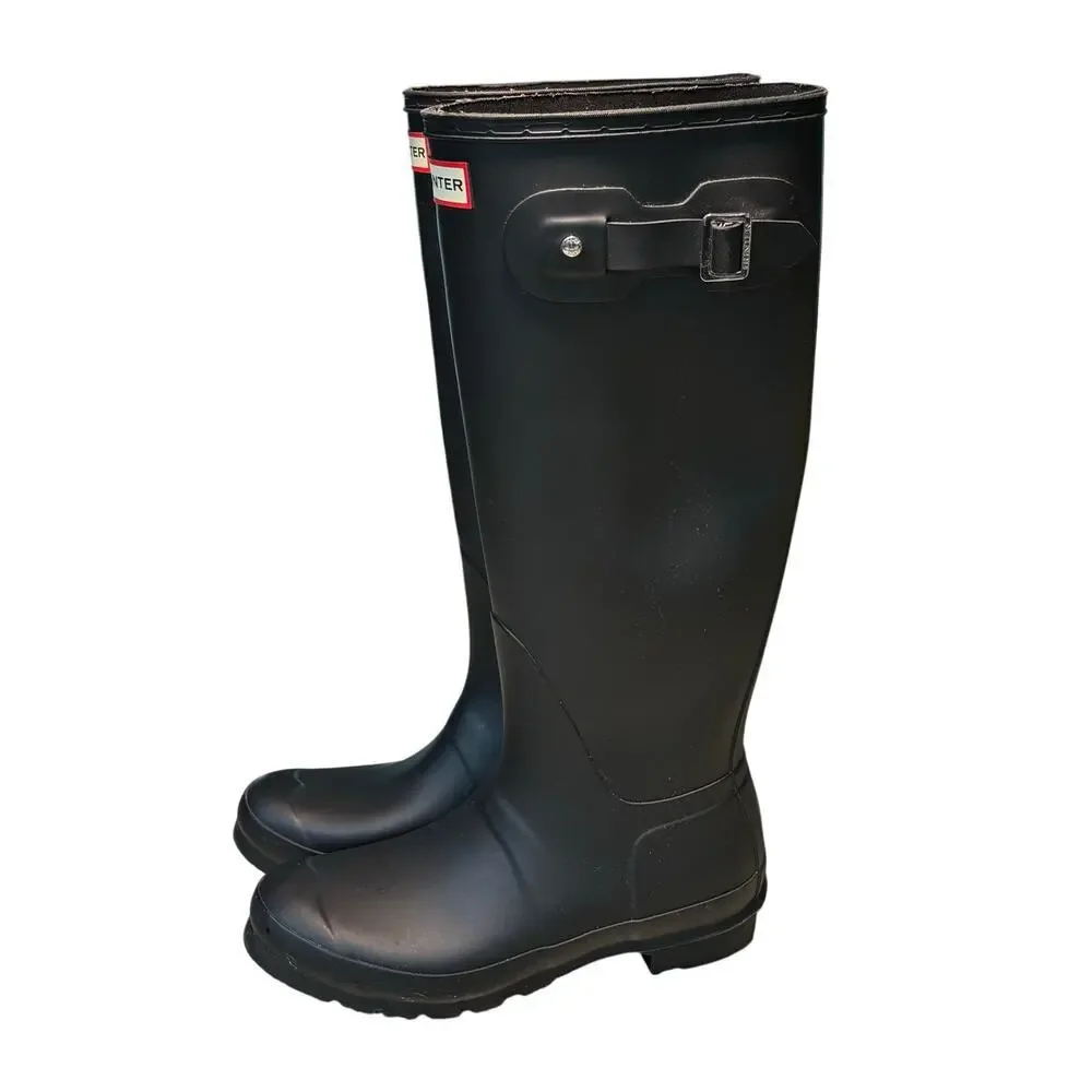 Hunter Boots Original Matte Black Tall Waterproof Rubber Pull on Rainboot Size 9